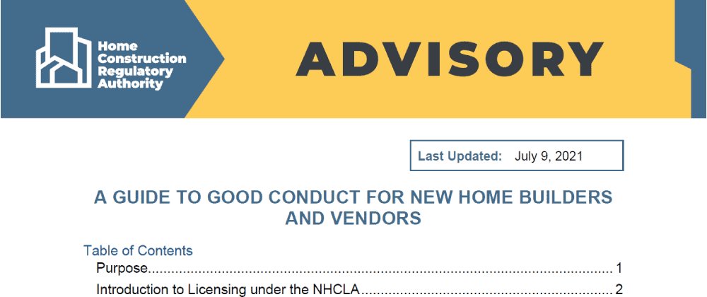 HCRA Vendor and Builder Good Conduct